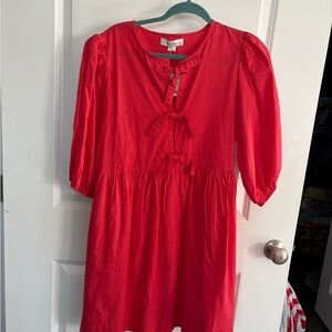 Vibrant Red Dress with Bow Accents